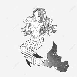 рисунок Черно белый линии тату дизайн искусство океан русалка стикер PNG , рисунок татуировки, русалка рисунок, рисунок океана PNG картинки и пнг PSD рисунок для й загрузки