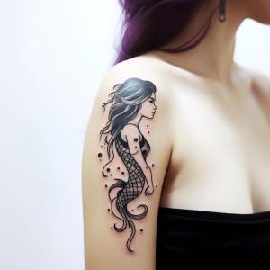 Иллюстрация минималистской татуировки русалки