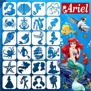 Набор трафаретов Русалочка для блеск тату, био тату хной, временные тату, 6х6, 24 шт