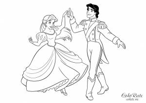 Раскраска Ариэль танцует с принцем Эриком