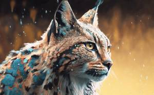 Акварельная картина рыси в лесу