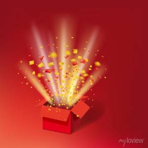 Откройте красную подарочную коробку и цвет конфетти