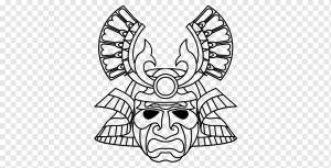 Маска Самурай Рисунок, Китайская маска, шаблон, монохромный, голова png