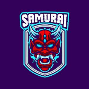 Векторный шаблон логотипа талисмана самурая для команды киберспорта и спорта