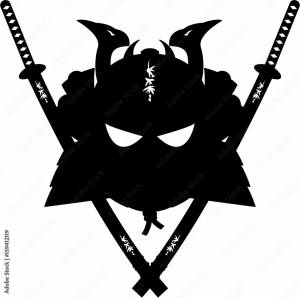 Japanese Samurai Warrior in Silhouette Векторный объект Stock