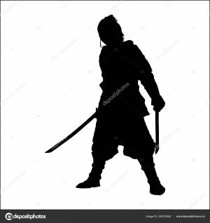 Силуэт Японского Самурая Простой Рисунок Векторное изображение ©Grommik 245132462