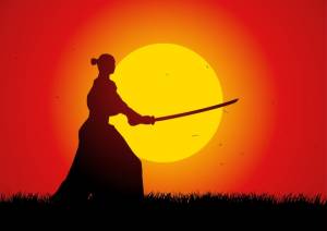 Силуэт самурая во время заката