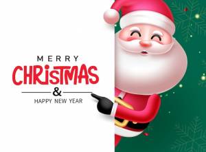 Счастливого рождества текстовый векторный шаблон дизайна рождественский персонаж санта-клауса для курортного сезона