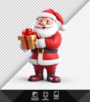 Psd санта-клаус с подарком на прозрачном фоне