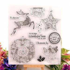 LGOGO Рождество распечатка с изображением оленя для прозрачные трафареты для скрапбукинга Санта Клаус записки шта…