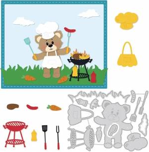 Медведь шеф-повара шаблон металлическая вырубка плита шеф-повара шляпа фартук Вилка Шаблон углеродистая сталь Вырубные трафареты для фотографий