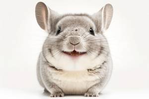 Портрет шиншиллы, улыбающейся всеми зубами на белом фоне, генеративный ай