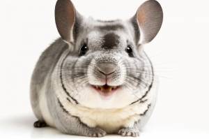 Портрет шиншиллы, улыбающейся всеми зубами на белом фоне, генеративный ай