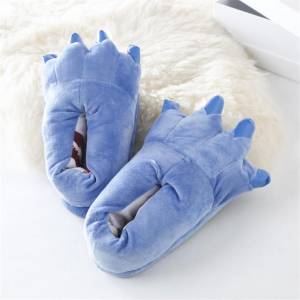 Милые креативные мужские и женские зимние фланелевые хлопковые тапочки с лапами динозавров и мультфильмами животных