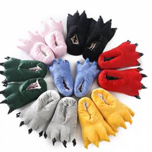 Милые креативные мужские и женские зимние фланелевые хлопковые тапочки с лапами динозавров и мультфильмами животных