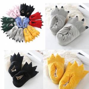 Милые креативные мужские и женские зимние фланелевые хлопковые тапочки с лапами динозавров и мультфильмами животных