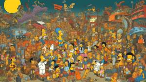 еще одна картина Симпсонов изображающая длинную толпу людей, симпсоны картинки, Симпсон, парк фон картинки и Фото для й загрузки