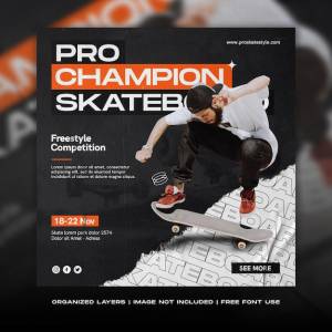 Скейтборд городской концепт пост в социальных сетях шаблон instagram