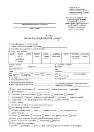 Карта вызова скорой медицинской помощи