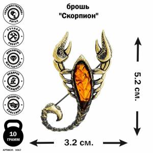 янтарная бижутерия брошь Скорпион