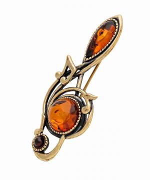 Каталог Брошь Скрипичный Ключ с нотами, коньячная 1570
