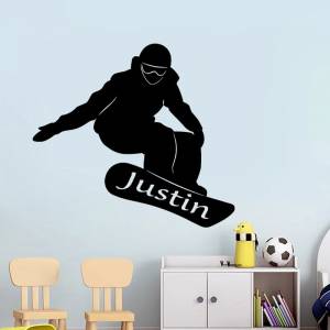 Персонализированное имя, Спортивная Наклейка на стену для сноуборда, виниловая художественная декорация для дома, для мальчиков, для подростков, наклейка на стену, пользовательское имя 4648