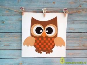 Аппликация сова из цветной бумаги и бумажных полос поэтапно