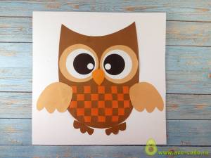 Аппликация сова из цветной бумаги и бумажных полос поэтапно
