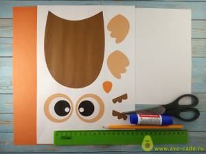 Аппликация сова из цветной бумаги и бумажных полос поэтапно