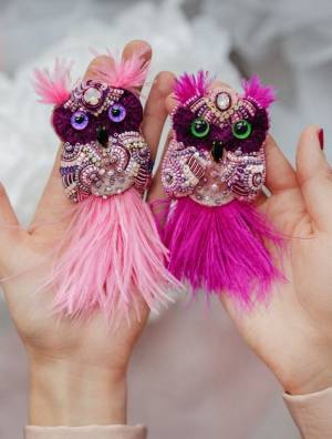 Наборы BROSHKISCHOOL > Набор Брошь СОВА розовая и фуксия