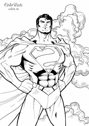 Раскраска Супермен на фоне взрыва