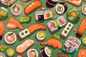 Шаблон различных видов суши, в том числе тот, на котором есть слово суши