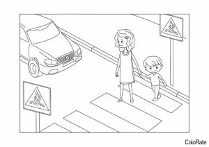 Раскраска Ситуация на пешеходном переходе