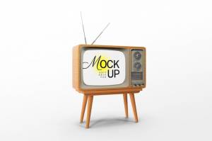 Стоящий ретро телевизор макет шаблон psd дизайн