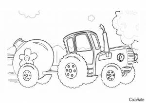 Раскраска Синий трактор с грузом