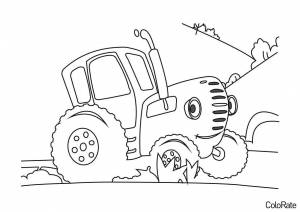 Раскраска Синий трактор едет по полям