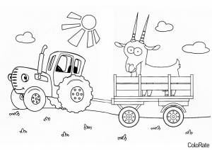 Раскраска Синий трактор везет Козочку