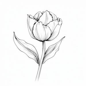 Рисунок тюльпана с листьями и словом тюльпан на нем