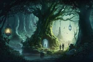 Волшебный лес с эльфами и феями, где царит природа