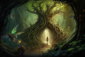 Волшебный лес с эльфами и феями, где царит природа