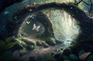 Волшебный лес с эльфами и феями, где царит природа, созданный с помощью генеративного искусственного интеллекта