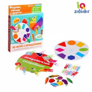 Развивающая игра с прищепками Формы, овощи и фрукты, по методике Монтессори