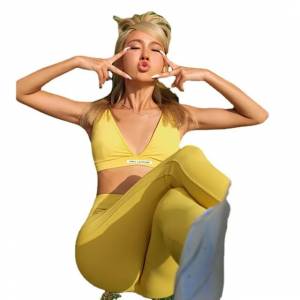 Спортивные комплекты, женские сексуальные костюмы для йоги из двух предметов, ажурные ударопрочные бюстгальтеры V-образной формы, леггинсы с высокой талией, эластичная Спортивная одежда для тренировок