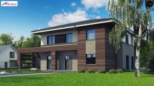 Zx109 v1 Проект двухэтажного дома простой формы с боковым гаражом