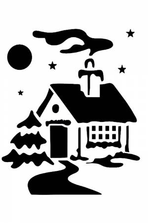 Трафарет дома на новый год