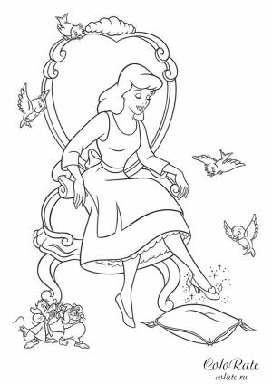 Раскраска Золушка примеряет туфельку