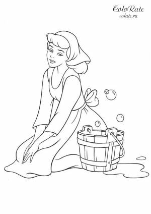 Раскраска Золушка за уборкой