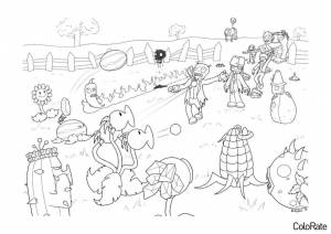 Раскраска Сражение зомби против растений