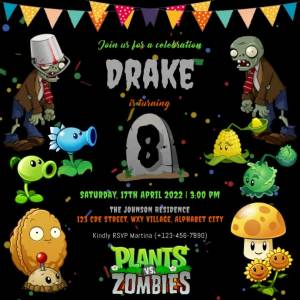 Шаблон растения против зомби пригласительный на день рождения инстагр