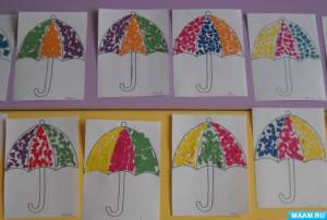 Конспект НОД по обрывной аппликации «Разноцветные зонтики» в подготовительной группе
